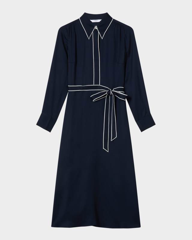 Elise Contrast-Trim Midi Shirtdress
